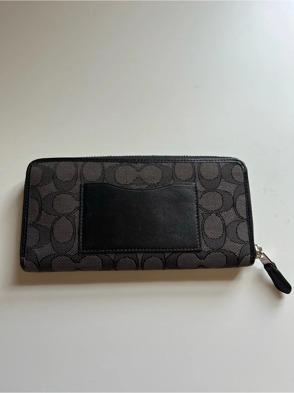 Coach Black and Gray Signature Zip Wallet